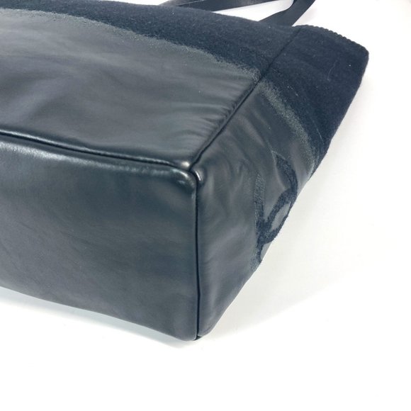 CHANEL CC Coco Mark Logo Vertical Tote Bag Shoulder Knit Leather Women's Black - Picture 4 of 10